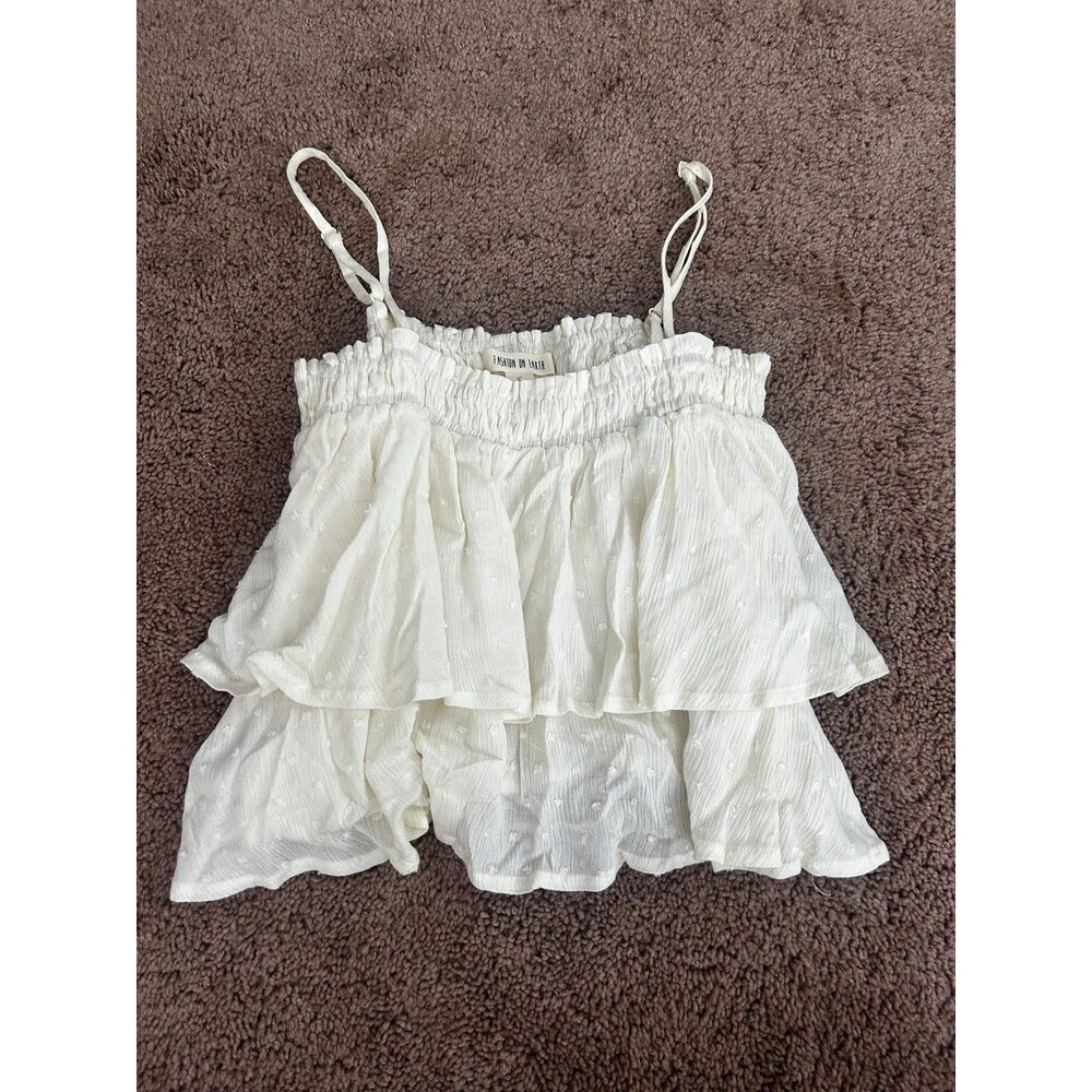 Fashion on Earth Cream Ruffle Tank Top Small Tiered Cami Boho Sleeveless